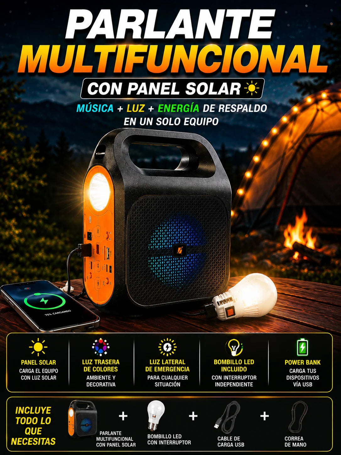 Parlante Solar Multifuncional